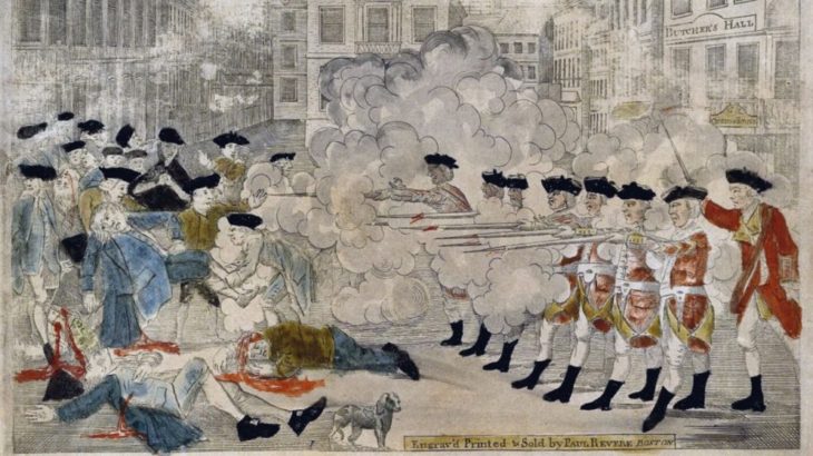 18世紀イギリス領アメリカのボストンで、兵士が大衆に発砲した事件
